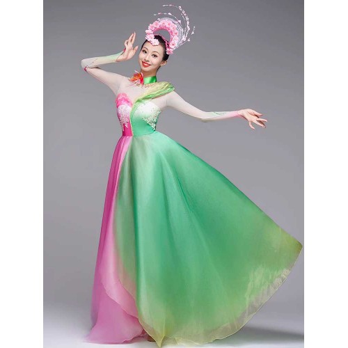 Colorful flowers petals Opening dance dresses for women girls Female companion dance costumes modern dance dress for female